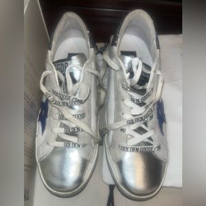 Golden Goose Superstar Sneakers / white leather with blue star / private edition